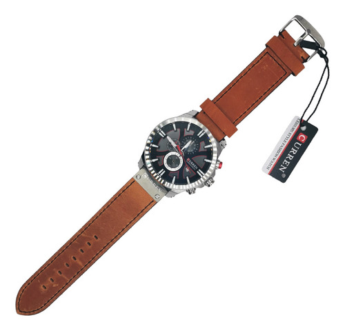Reloj Analogo Curren Con Pulsera De Cuero Para Caballero Café Plateado Negro