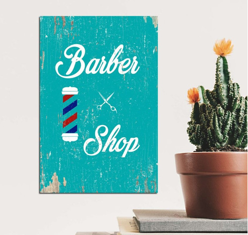 Cuadro 20x30cm Barberia Barber Shop Vintage Celeste