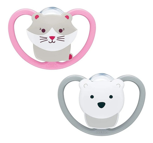 Set 2 Chupetes Bebe Space Nuk 0-6m Gato/oso 730377