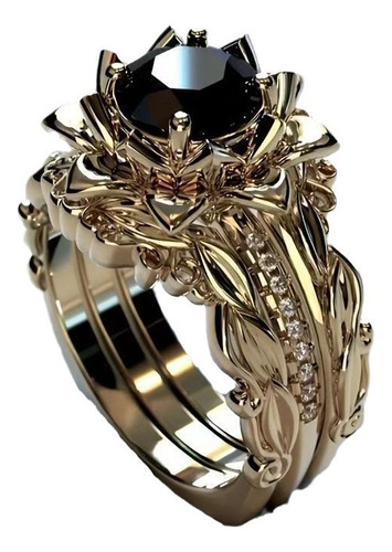 Anillo De Lujo Para Mujer Con Circonitas Negras Con Forma D
