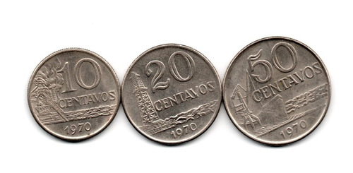 Brasil Lote 3 Monedas 10, 20 Y 50 Centavos Año 1970 Excelent