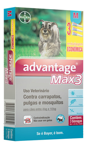 Combo Antipulgas E Carrapatos Advantage Max3 1,0ml 4 A 10 Kg