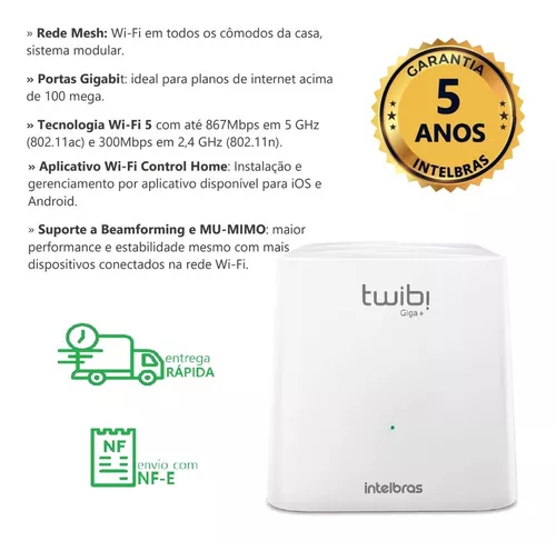 Roteador Wi-Fi Intelbras Twibi Giga+ AC1200 Kit 2 unidades