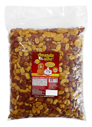 Amendoalho - Amendoim Graúdo Torrado com Lascas de Alho Assado - Pacote 1kg