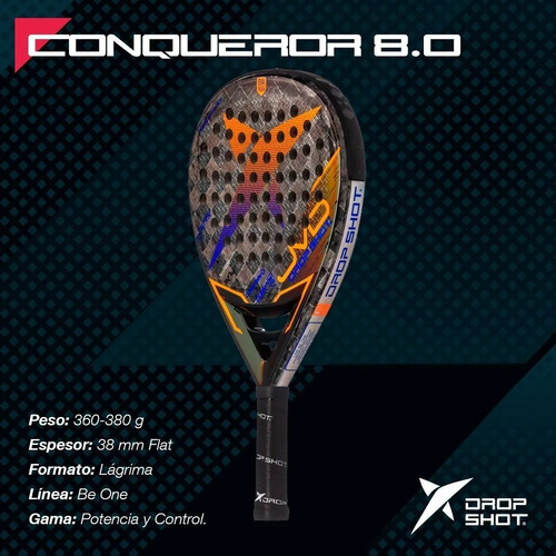 Paleta Padel Drop Shot Conqueror 8.0 Jmd Importada - Olivos