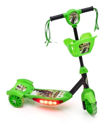 Patinete Infantil 3 Rodas Musical Com Luzes E Cesta Verde