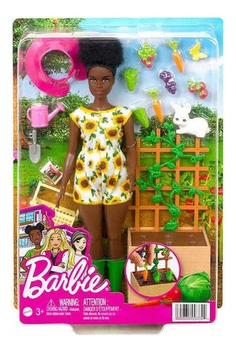 Barbie Muñeca Morena Set De Jardinería Y Mascota