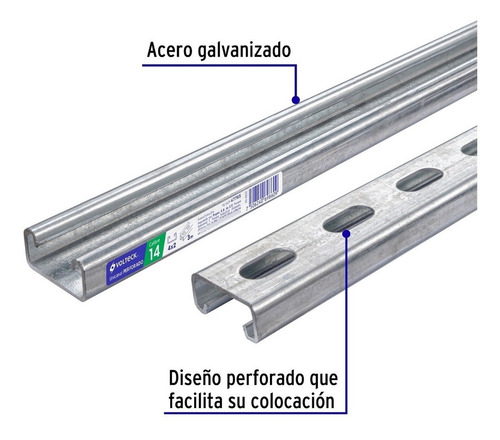 2 Perfiles Monocanal Perforado 1.5m Calibre 14 4x2cm Volteck