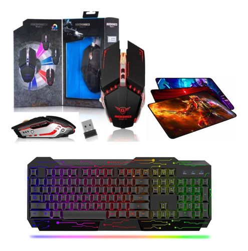 Kit Gamer 3 En 1 : Teclado Elektron + Mouse Ranger Rgb + Pad