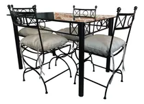 Comprar Mesa Cocina 120x80 + 4 Sillas Hierro Cristal 10mm Almohadon