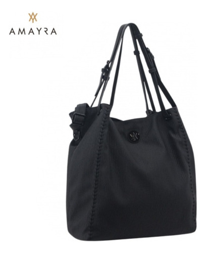 Cartera Bolso Mujer Amayra Estilo Tote Bag Amplio Moderno Negro Modelo 2 Engomada Diseño Texturado Color Negro A Tono