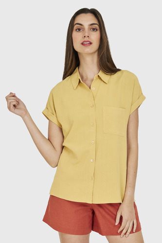 Camisa Manga Corta Con Dobladillo Amarillo Nicopoly