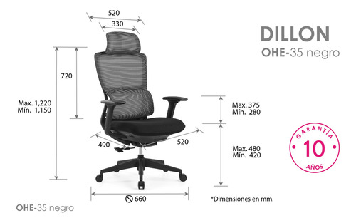 Silla Ejecutiva Para Oficina Ergonómica Soporte Lumbar Fijo