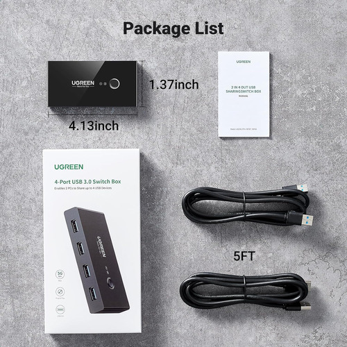 Conmutador Kvm De Usb Interruptor De 4 Usb Para 2 Pc Ugreen