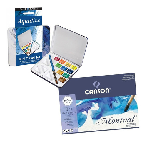 Set Acuarelas Daler Rowney Aquafine X 10 + Block Canson M