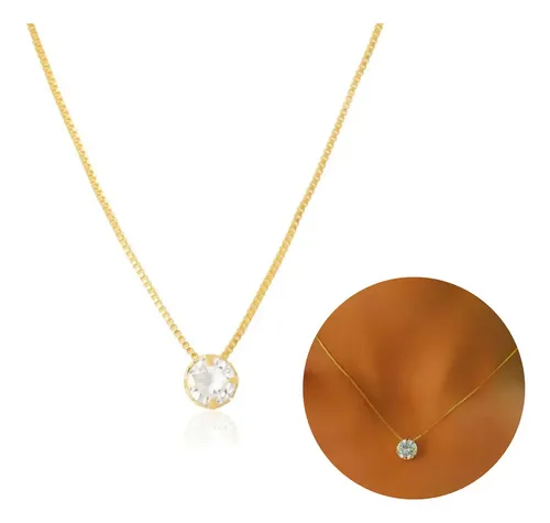 Colar Feminino Ponto De Luz Zircônia Folheado A Ouro18k Cor Dourado