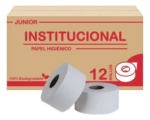 12 Rollos Papel Higiénico Bio Jr Institucional Hoja Doble