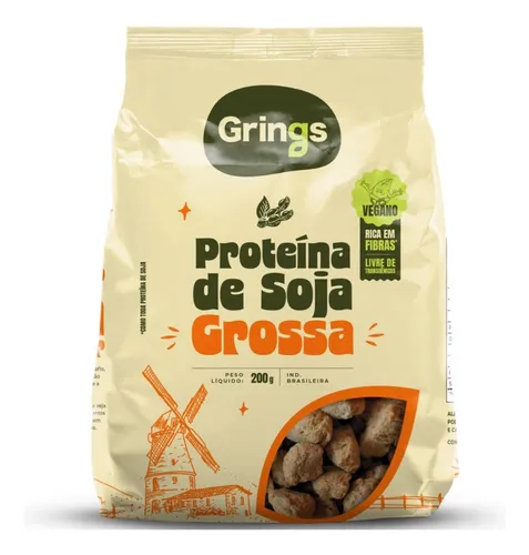 Proteína De Soja Grossa 200g Vegano Rico Em Fibras - Grings