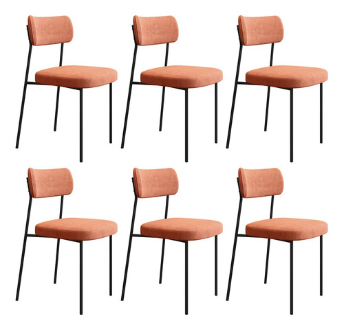 Kit 6 Cadeiras Estofadas Milli Veludo 400 F02 Terracota - Mp Cor da estrutura da cadeira Preto Cor do assento Rosa-chiclete Desenho do tecido Liso