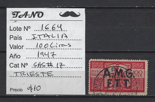 Lote1664 Italia 100 Liras 1947 Sas# 17 Trieste Formato 1