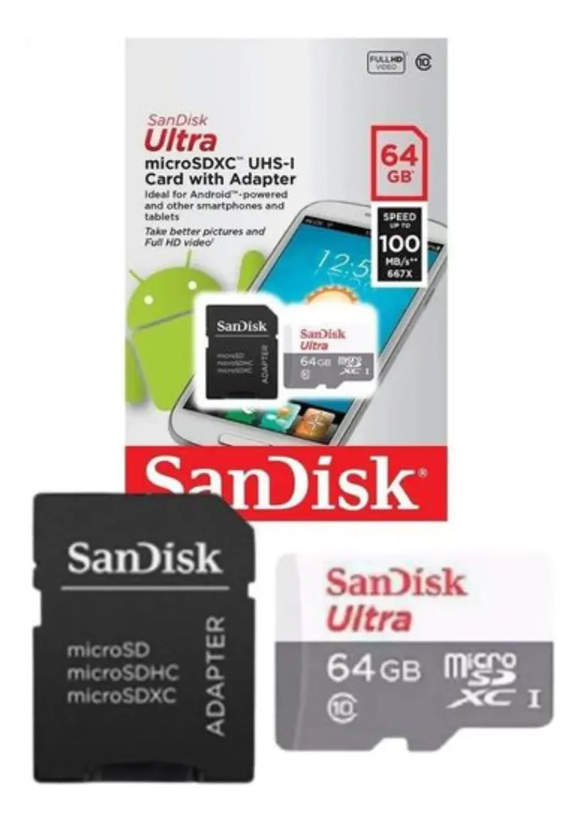Cartão de memória SanDisk Ultra com adaptador SD 64GB - Modelo SDSQUNS-064G