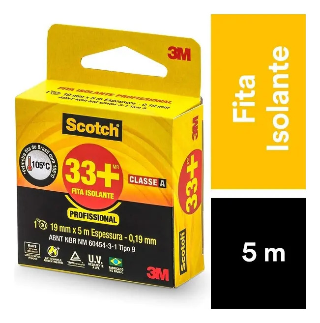 Fita Isolante Anti-chama Scotch 33+ 19mm x 5 Metros - 5m