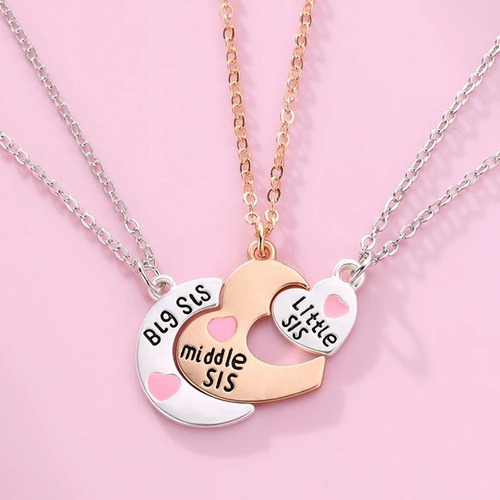 V Set 3 Collares Para Hermanas Dije Corazón Big Middle