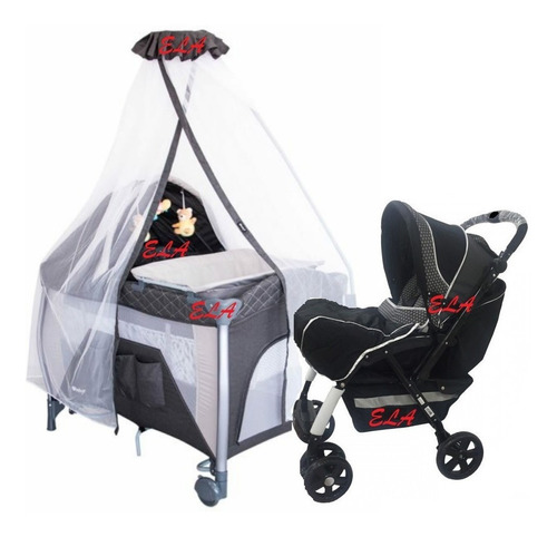 Coche + Corral Plegables Bebé Cuna Cambiador Baby Black