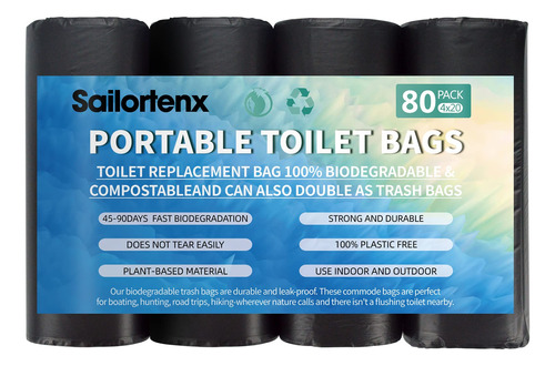 Sailortenx 80 Bolsas De Inodoro Portatiles 100% Compostables