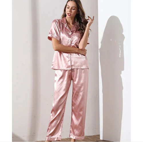 Conjunto De Pijama De Seda Satinada Para Mujer Y Pantalones