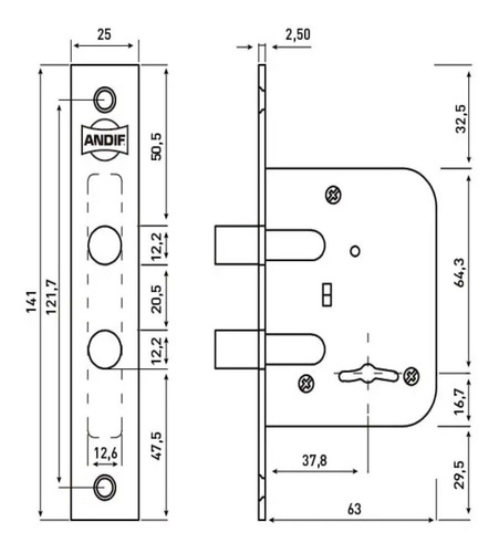 Imagen 2 de 2 de Cerrojo Andif 504 Pasador Con 2 Pernos Redondos De 12 Mm.
