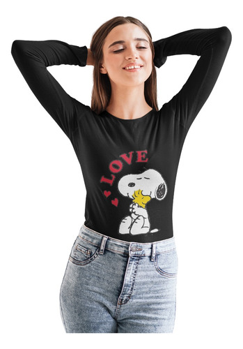 Polera Larga Snoopy Charlie Brown Love Estampada Algodon