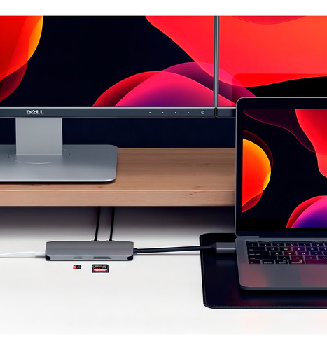 Hub USB-C/Dual Hdmi 4K/Usb 3.0/Vermelho/Sd Msd - Satechi Color Space Grey