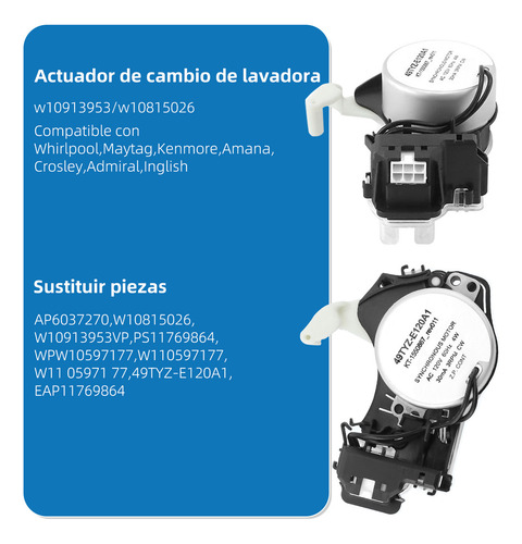 Selenoide Lavadora Compatible con Whirlpool Maytag Kenmore, 6 Pines Fivgace W10913953