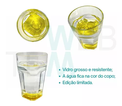 Jogo 4 Copos De Vidro Grosso 390ml Brasil Luxo Amarelo