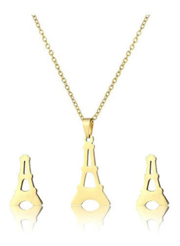 Collar Aretes Juego Acero Torre Paris + Estuche Dayoshop