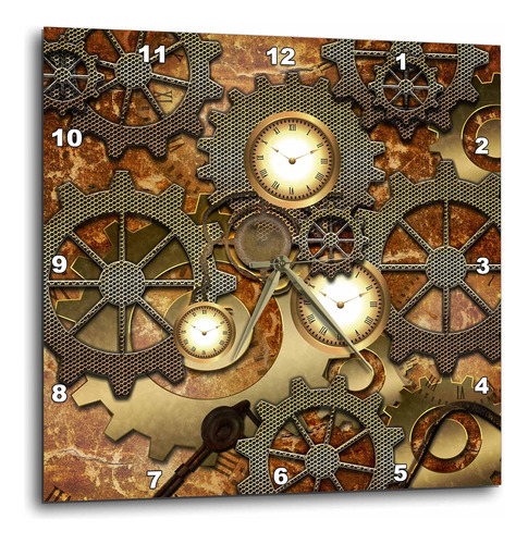Reloj De Pared Con Diseño Dorado De Engranajes Steampunk De 