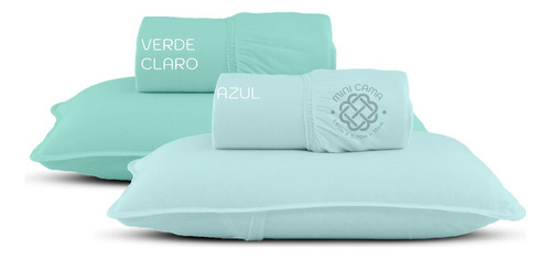 Combo 2 Jogos Lençol Mini Cama 2 Peças Malha 100% Algodão Cor Azul Claro-verde Claro