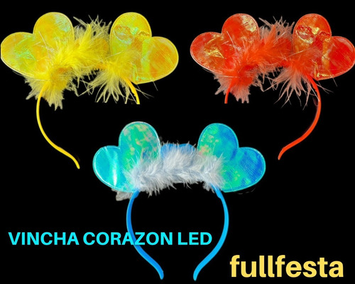 Vincha Corazones Tela Con Luz Led X 1-cotillón Luminoso-1019