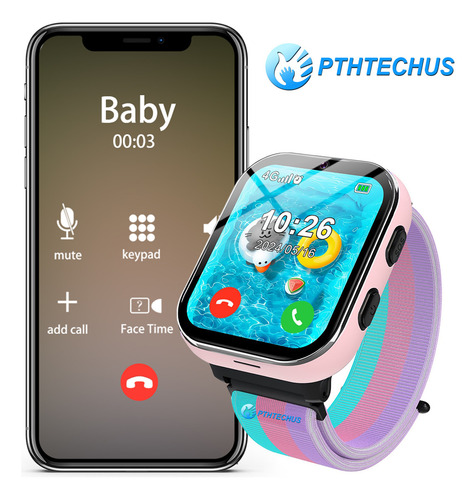 Reloj Inteligente 4g Llamadas HD Reloj Smartwatch Para Niños 4g Señal Reloj Inteligente Para Compatible con chip SIM 4g PTHTECHUS SOS smart watch Lt49 Rosa Llamadas Smartwatch,FULL HD LCD Smartwatch
