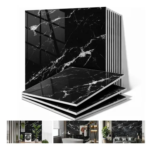 Kit 20 Placas Adesivas Autocolantes Mármore 3d Decoração Preto