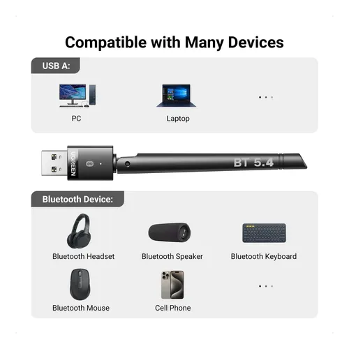 Adaptador De Ugreen Bluetooth 54 Para Pc, Dongle Usb De De