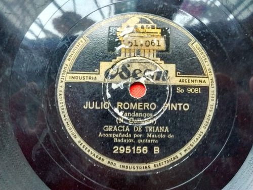 Gracia De Triana Con Manolo De Badajoz Disco Pasta Odeon C1