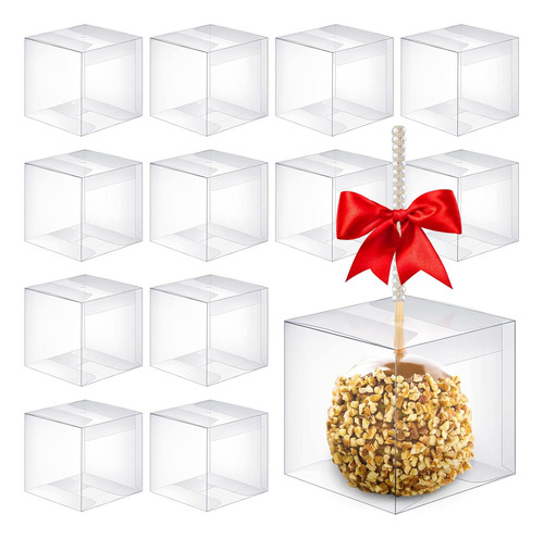 100 Cajas De Manzana De Caramelo 4x4x4 Transparente