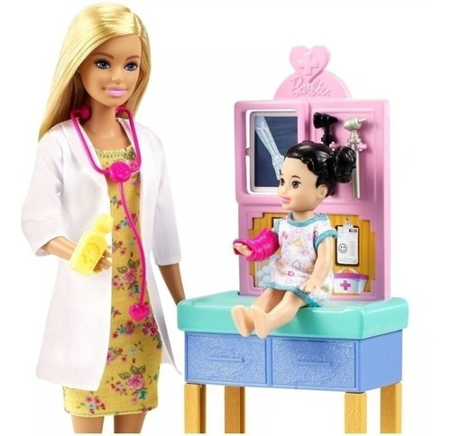 Imagem 2 de 8 de Barbie Profissões Médica Pediatra C/ Bebê Mattel Ms Sj