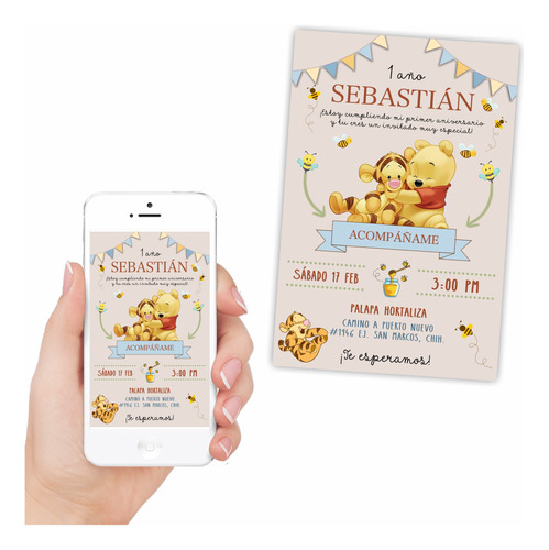 Invitación Digital Cumpleaños Winnie Pooh | Mod 1