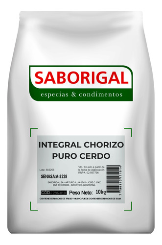 Condimento Integral  Chorizo Puro Cerdo Saborigal X 10 Kgrs