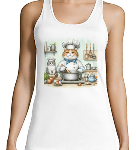 Musculosa Mujer Gato Chef Cocina Dibujo Cook Cat M2