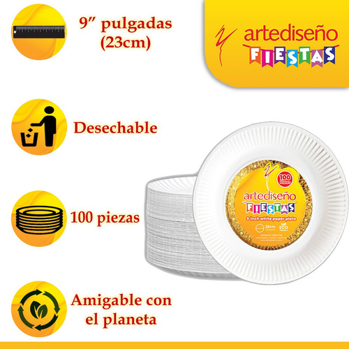 Plato De Cartón Para Fiestas, Color Blanco 100 Pz Plato De Cartón Para Fiestas 9 Pulgadas Color Blanco