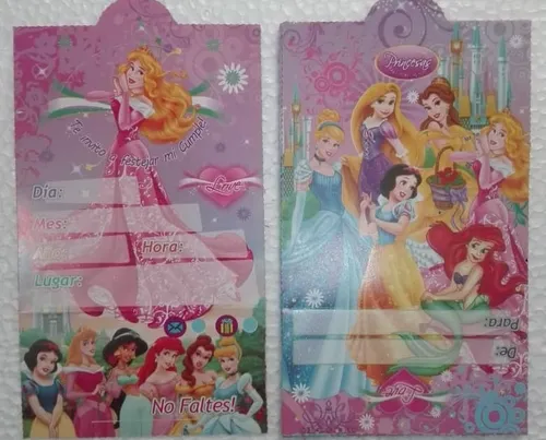 comprar Set 12 Tarjetas Para Invitación Cumpleaños Princesas Disney